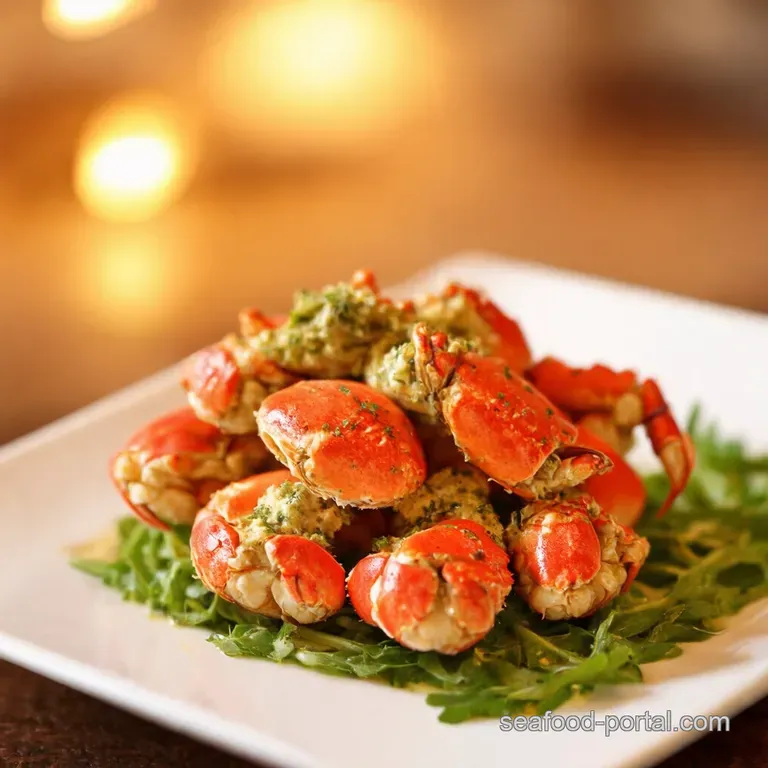 Perfectly Steamed Snow Crab Clusters with Garlicherb Butter presentation