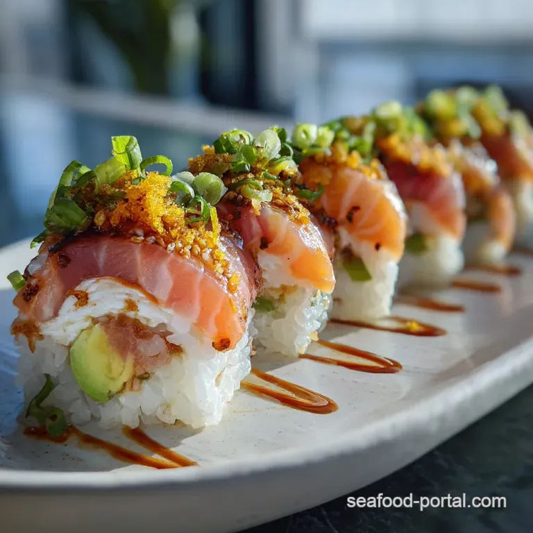 Artistically plated Philadelphia roll sushi with a delicate smear of sauce, showcasing the smooth fish and rice texture.