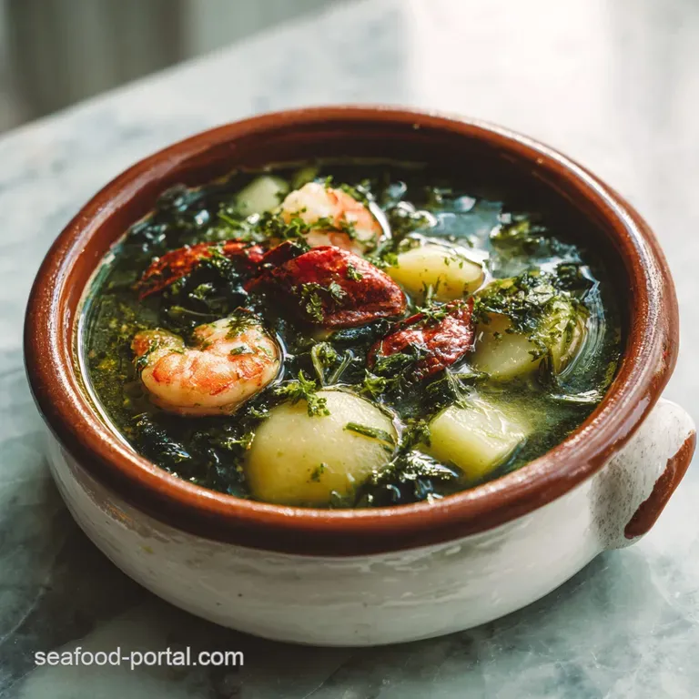 Elegant bowl of vibrant green Caldo Verde, garnished with paprika and a swirl of olive oil. Steaming and inviting.