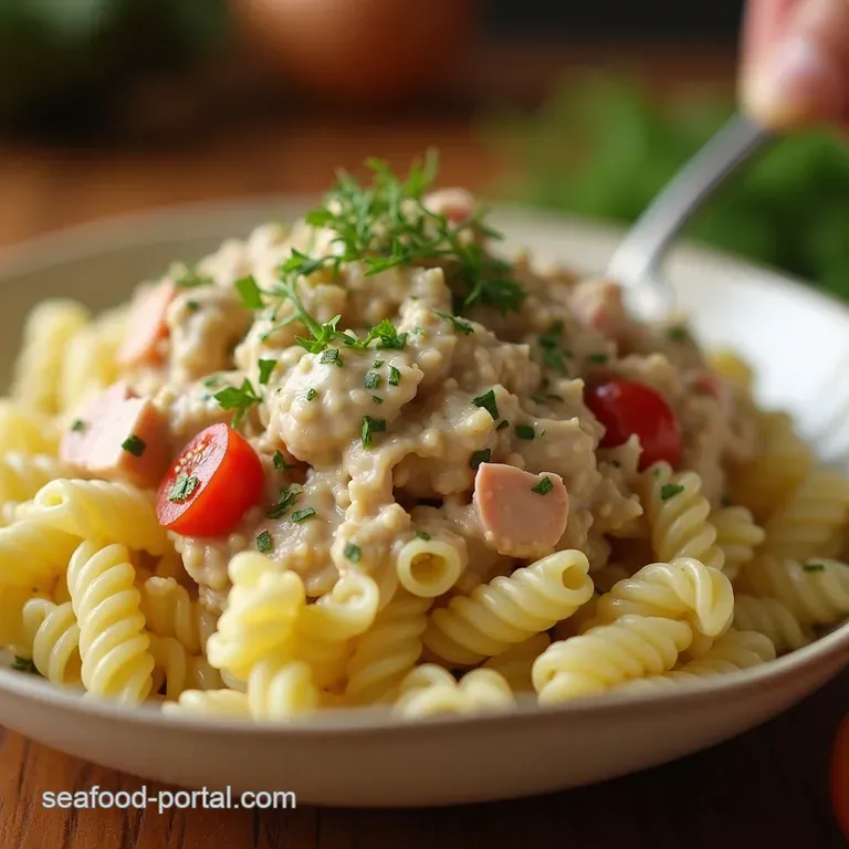 The Proper Picnic Pal Ultimate Creamy Tuna Pasta Salad with Tangy Dill Celery Crunch presentation