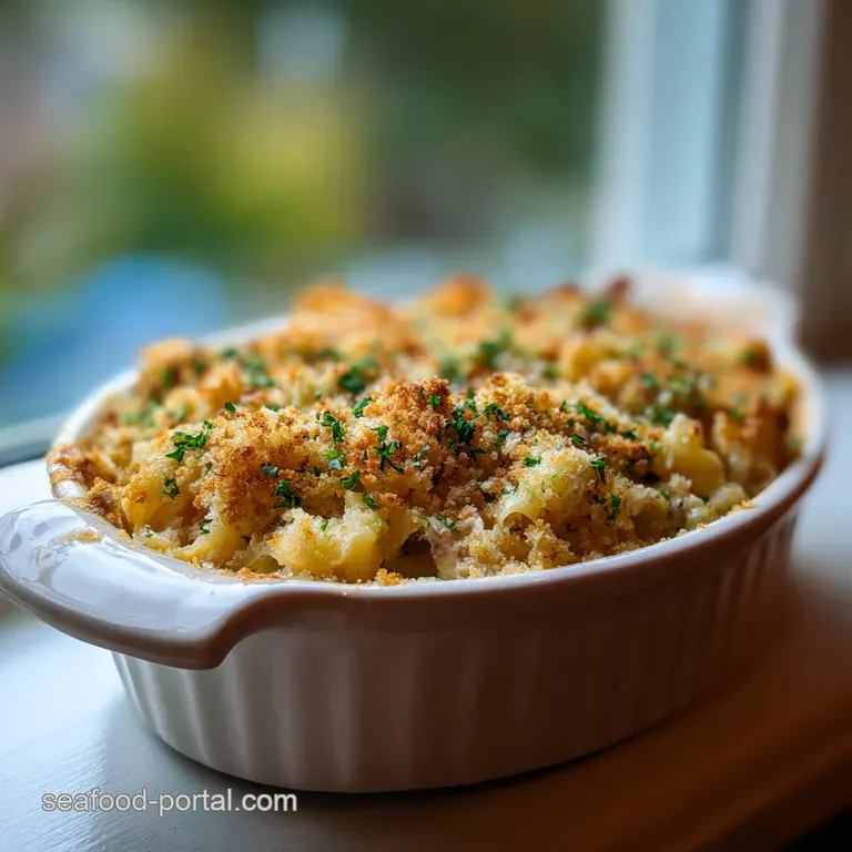 Proper Tuna Noodle Casserole with Béchamel Panko Crust presentation