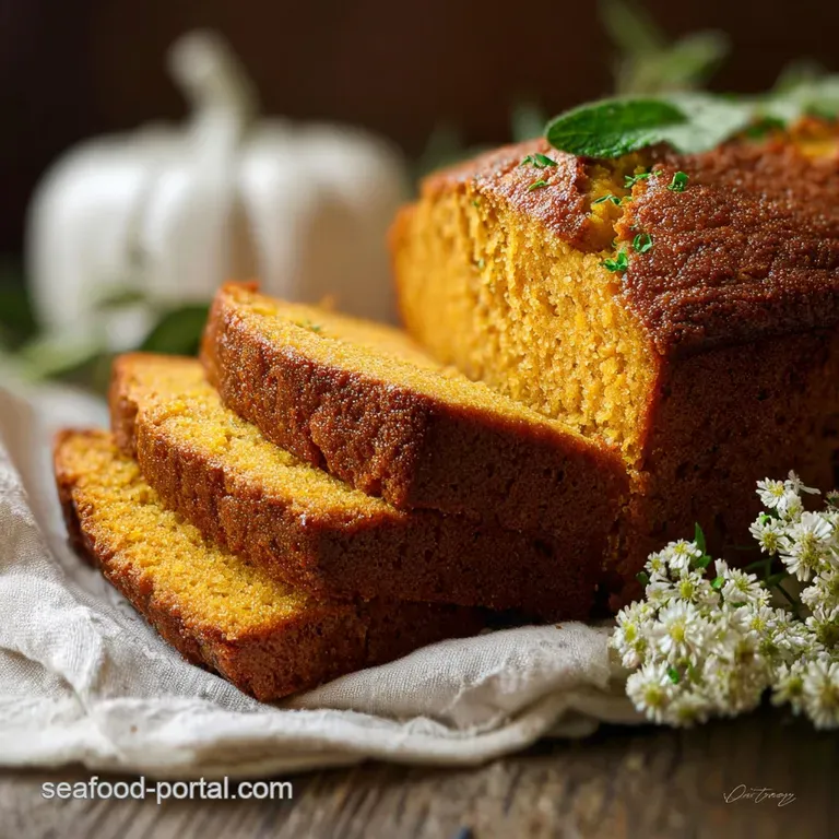 Slice of warm pumpkin ricotta bread with a velvety crumb, lightly toasted, on a white plate with a pat of melting butter.