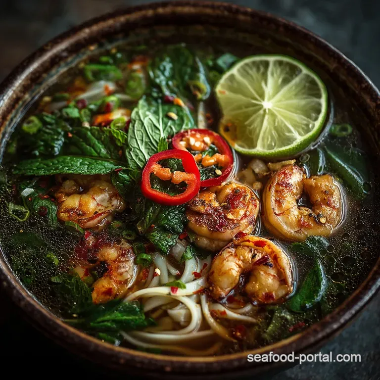 The Coastal Comfort Quick Aromatic Shrimp Pho Phở Tôm presentation