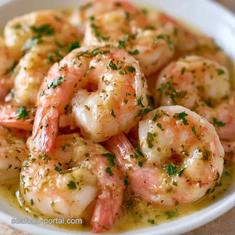 Elegant white platter featuring chilled shrimp salad garnished with lemon wedges and a sprig of fresh parsley.