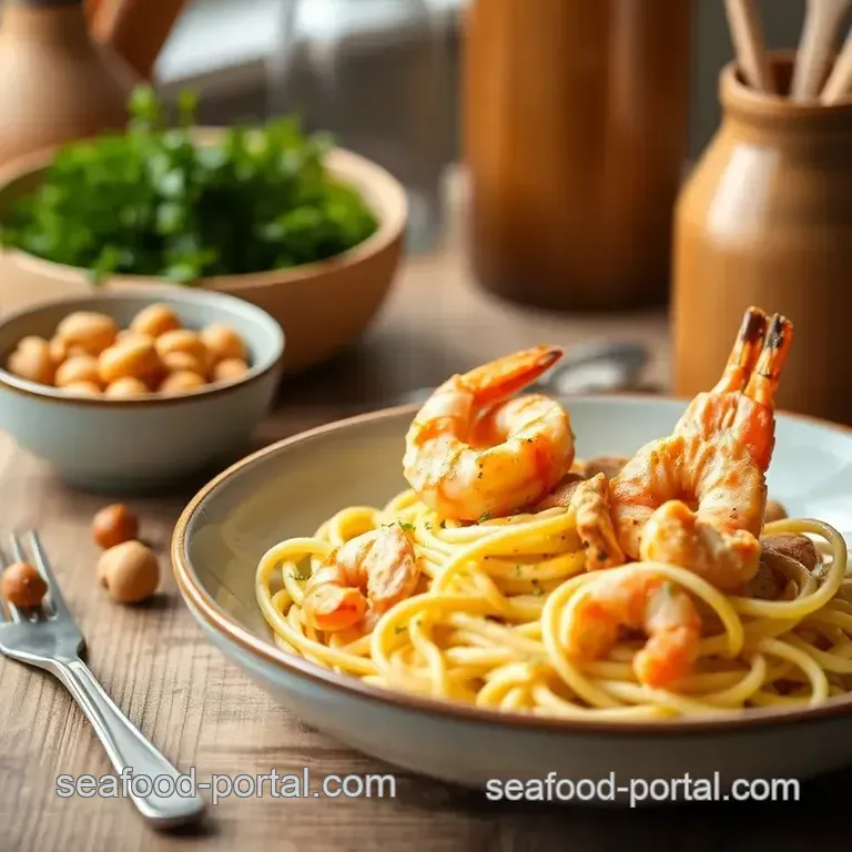 Quick Creamy Linguine with Chicken & Prawns presentation