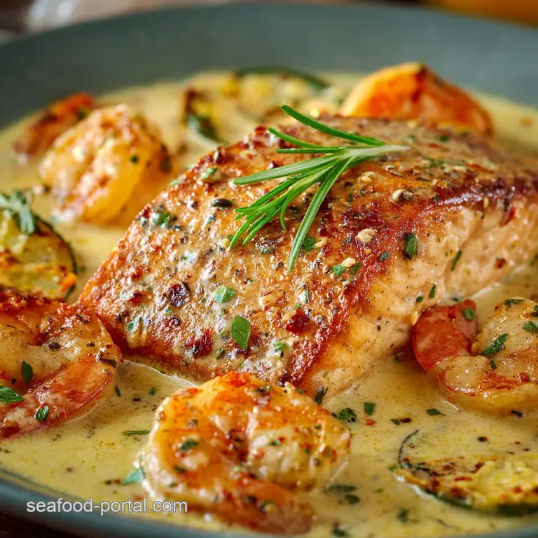 The Riviera Rendezvous Creamy Garlic Prawn and Dill Salmon