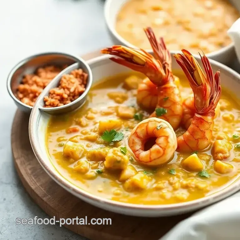 Savory Quick Mung Dal with Succulent Prawns presentation