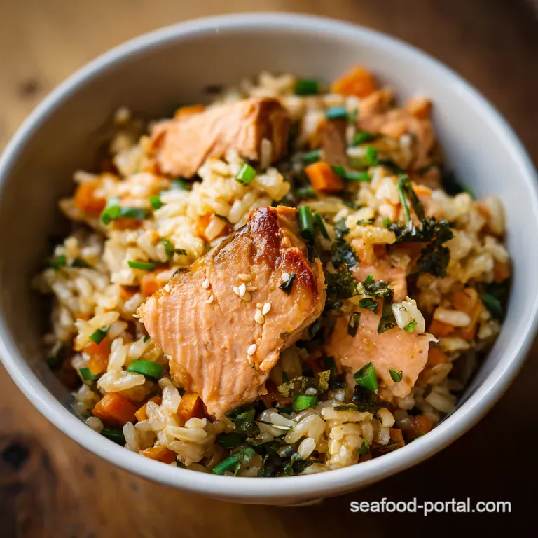Quick Salmon Greens Rice Bowl presentation