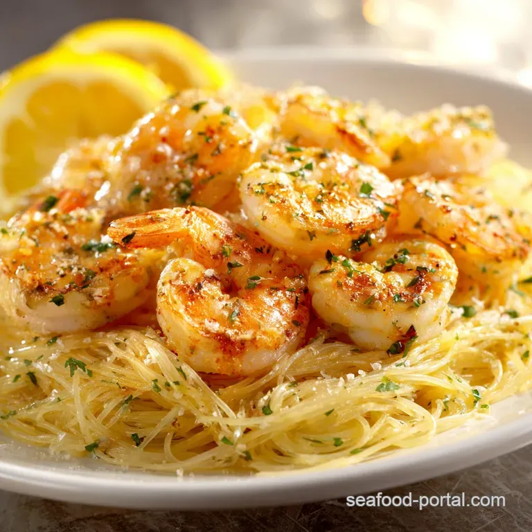 Shrimp and Angel Hair Pasta with Lemongarlic White Wine Sauce presentation
