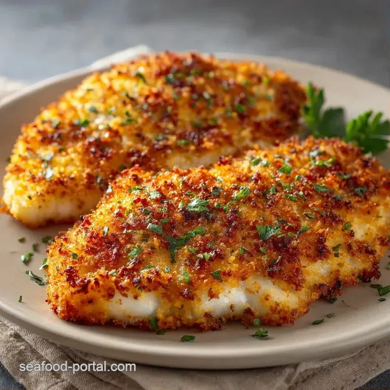 A golden-brown fish fillet resting on steamed asparagus and quinoa, drizzled with a glossy lemon butter sauce.