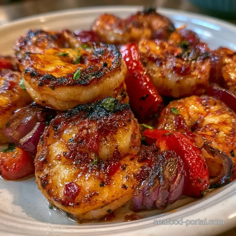 Three vibrant skewers resting on a white plate, drizzled with a glossy glaze and garnished with fresh green herbs.