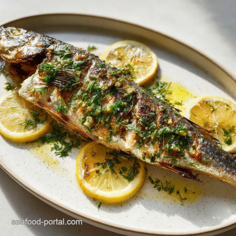Branzino fillet shines, perched on fluffy couscous; bright lemon wedges and fresh herbs add zest to a white plate.