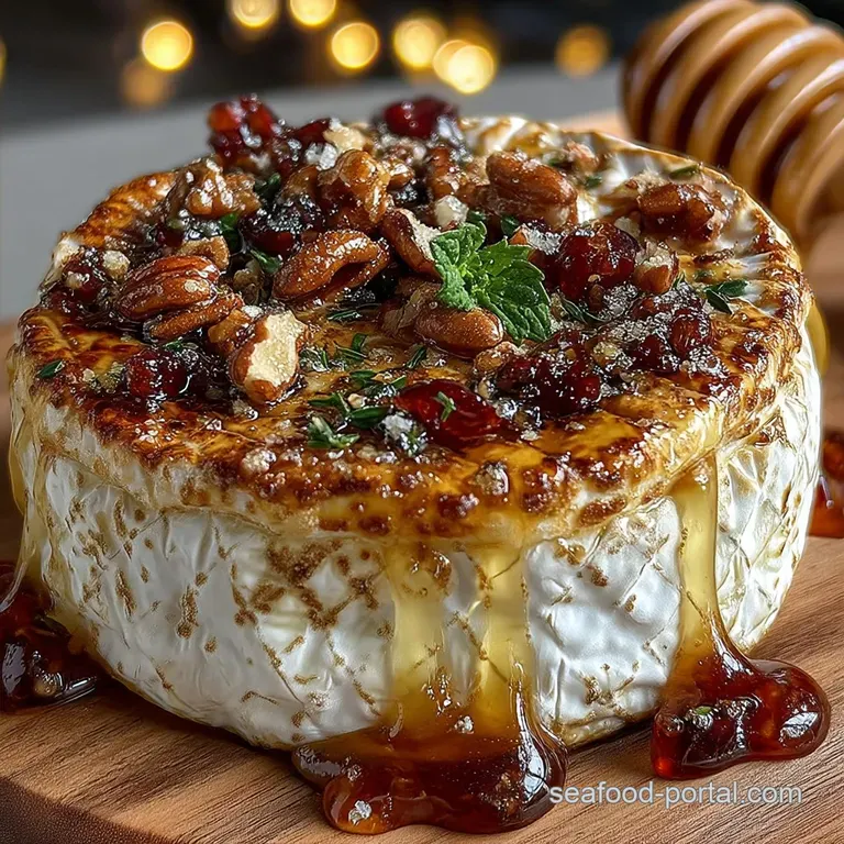 The Golden Wheel Effortless Baked Brie with Rosemary Honey and Toasted Pecans presentation