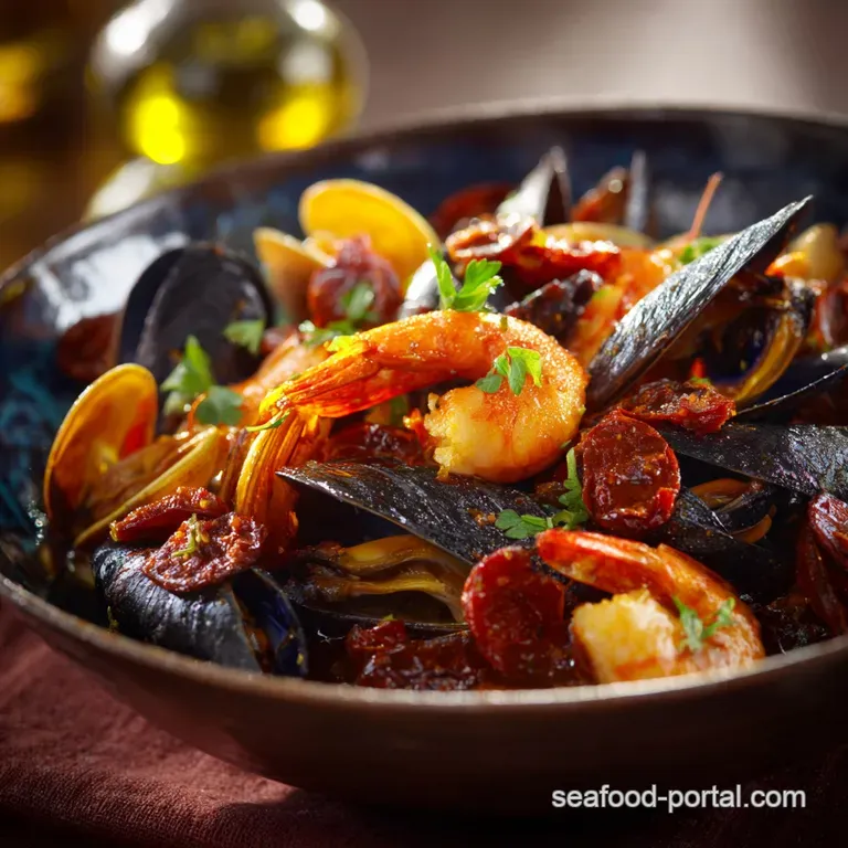 Shrimp and Mussels in Saffron-Chorizo Broth (The Coastal Pot)