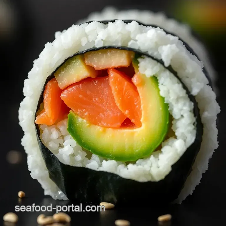 Salmon Avocado Sushi Roll presentation