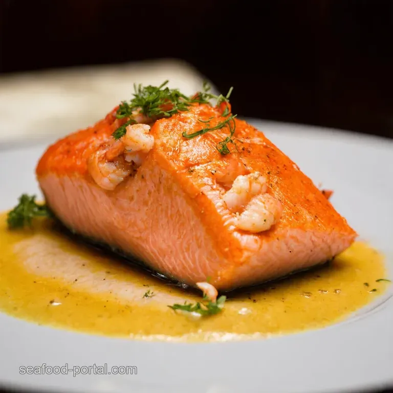 Salmon Fit for a King or Queen Crab Shrimp Stuffed Delight presentation