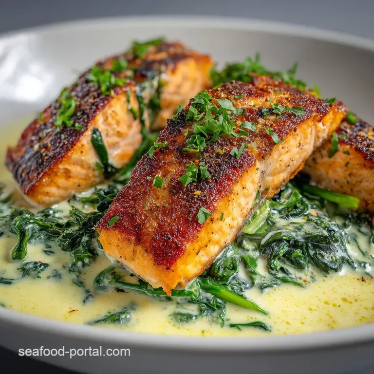Salmon Florentine: Crispy Skin with Creamy Spinach