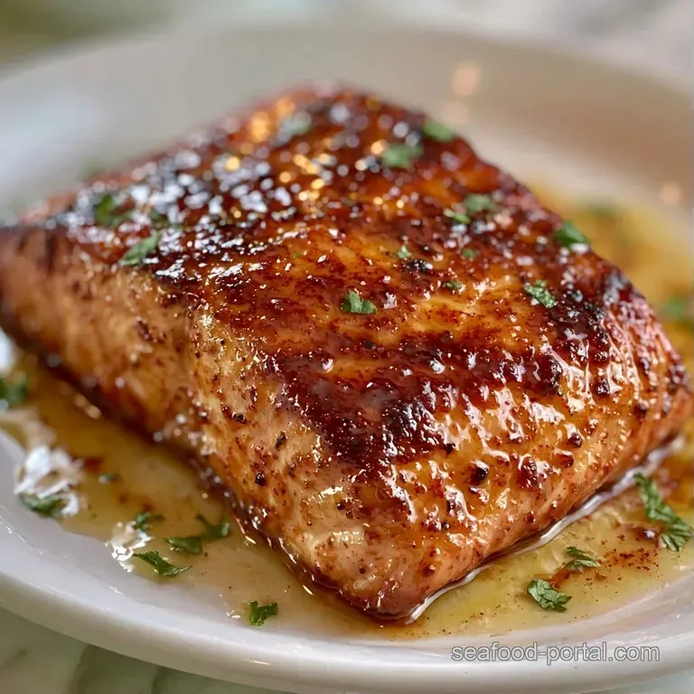 A perfectly seared pink fillet served on a white plate with blanched asparagus and a drizzle of lemon butter.