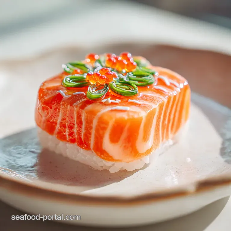 A single serving of the salmon bake, beautifully plated to show the creamy layers and the flaky texture of the baked salmon.