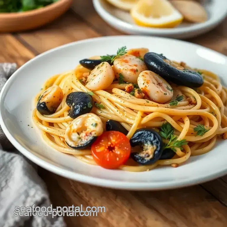 Saut&eacute;ed Linguine with Seafood Delight presentation