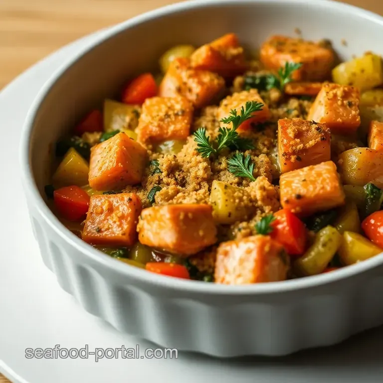 Savory Salmon and Vegetable Bake presentation