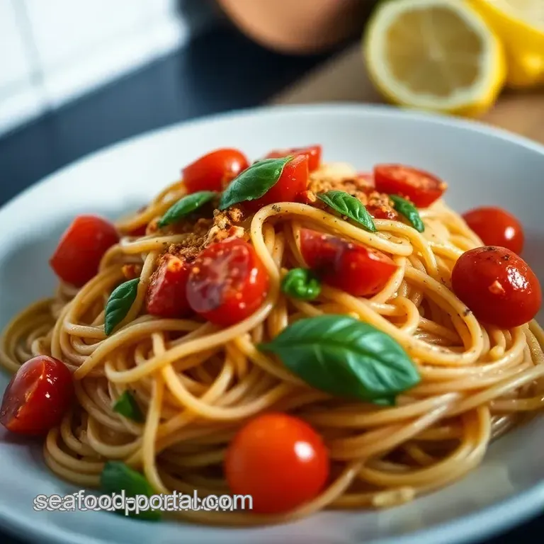 Sea Urchin Pasta with Lemon and Basil presentation