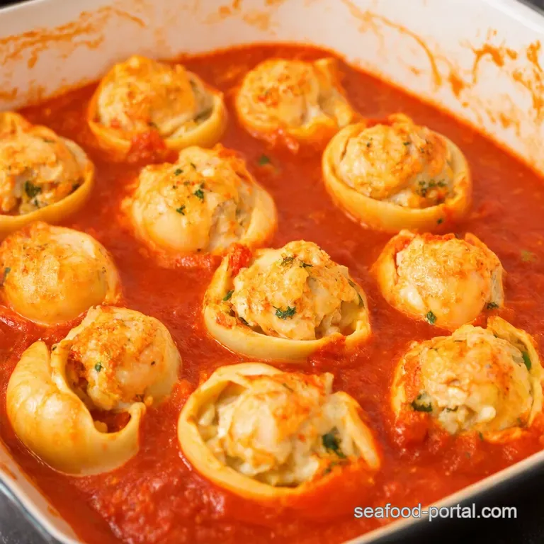Seafood Extravaganza Stuffed Shells in Creamy Tomato Bliss presentation