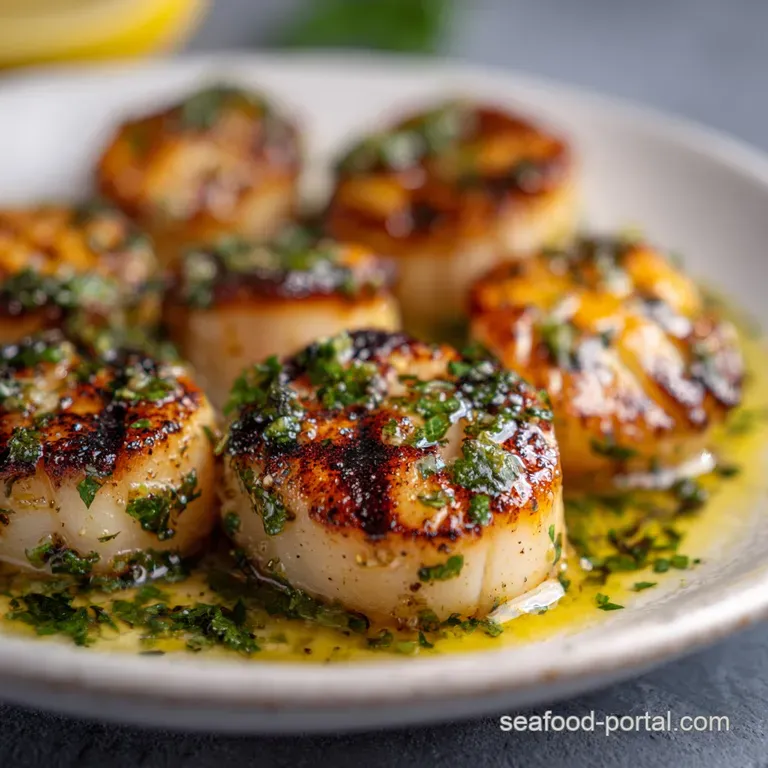 Seared Grilled Scallops with Lemon-Herb Butter presentation