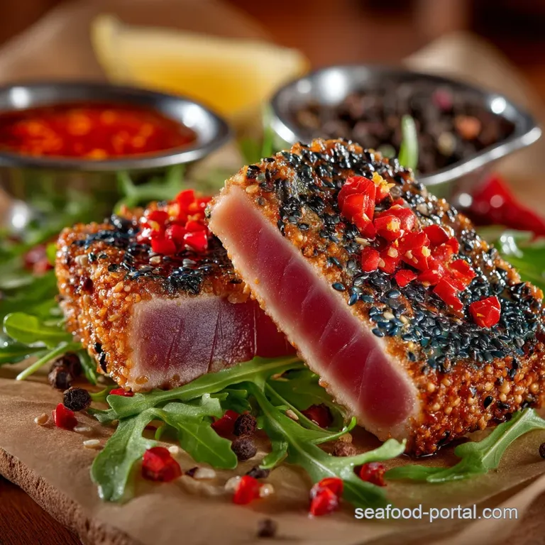 Seared to Perfection SesameCrusted Ahi Tuna with Zesty GingerSoy Drizzle