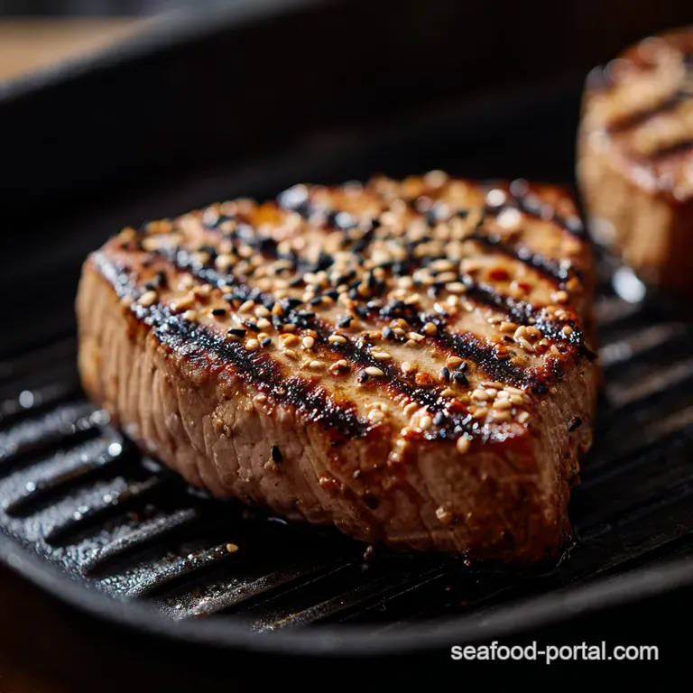 Seared Tuna Steak with Sesameginger Glaze presentation