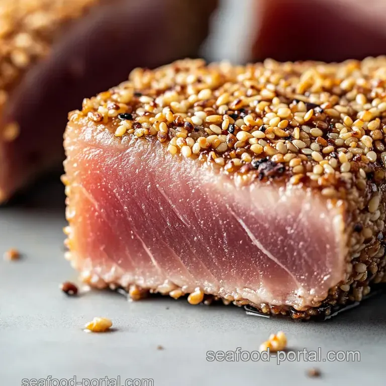 Sesame-Crusted Seared Ahi Tuna with Wasabi Mayo presentation