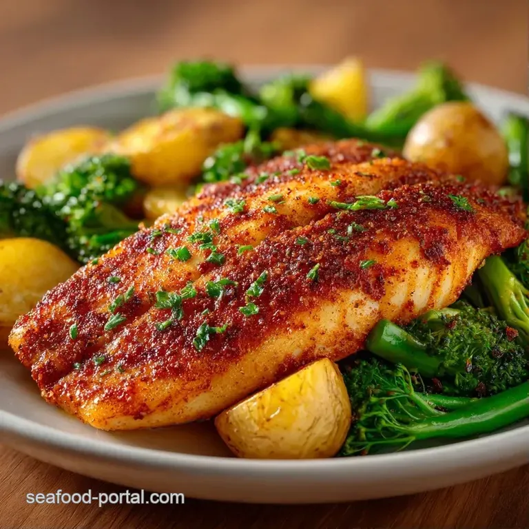 Flaky white fish fillet paired with vibrant roasted broccoli and a bright lemon slice on a clean white ceramic plate.