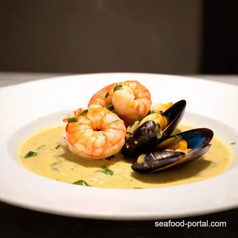 Shrimp and Mussels in Creamy Garlic Sauce presentation