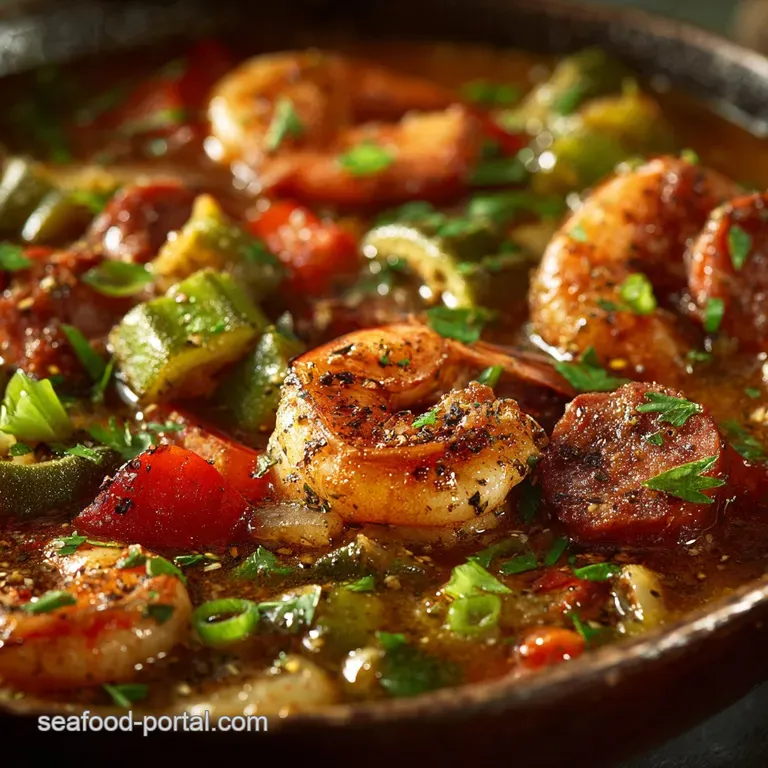 Shrimp Okra and Sausage the Ultimate Smoky Gumbostyle Pot presentation