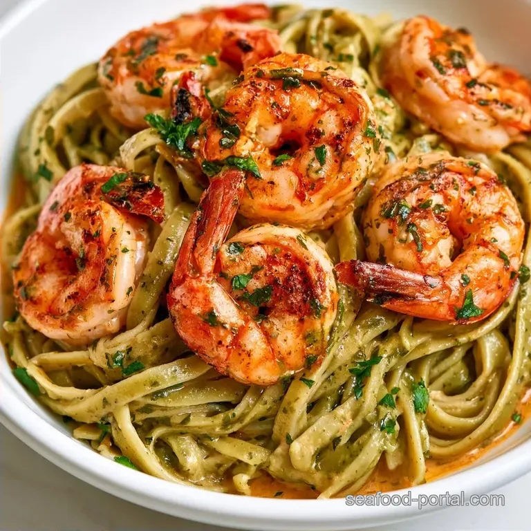 Shrimp Pesto Fettuccine with Pesto Alfredo Sauce