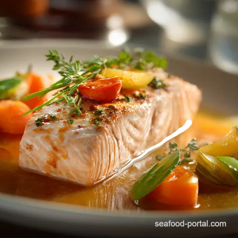 Poached Salmon: Silky Fillets with Lemon-Dill Court Bouillon (Easy Method) presentation