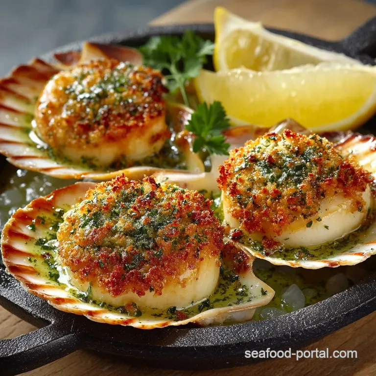 The Queens Baked Scallops LemonHerb Crusted Scallops with a Golden Butter Crunch presentation