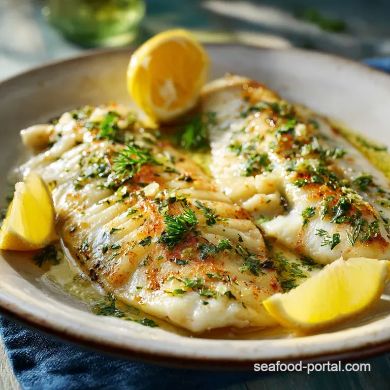 Flounder fillet, glistening white, atop creamy mashed potatoes, vibrant green beans. Elegant, inviting plated meal.