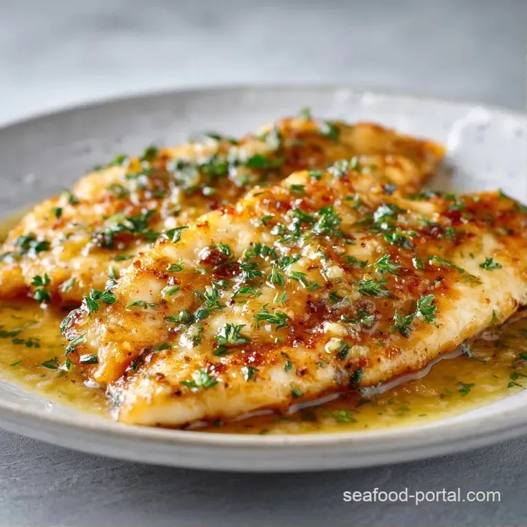 Flaky white fish fillets drizzled in garlic butter, served with steamed asparagus and a bright yellow lemon wedge.