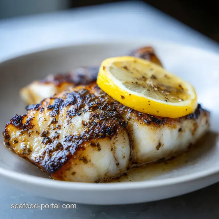 Buttery sablefish steak artfully plated with vibrant green asparagus spears and a bright lemon wedge, hinting at a delicio...
