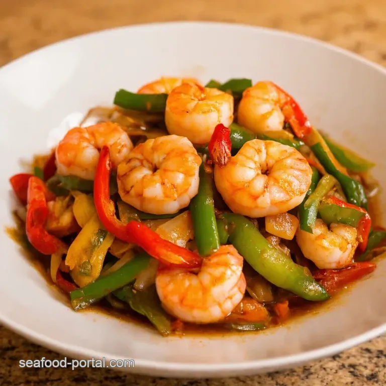 Sizzling Shrimp and Bell Pepper Stirfry presentation