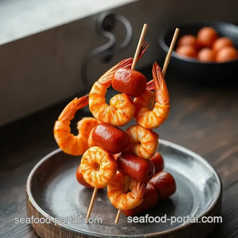 Sizzling Shrimp and Sausage Skewers Delight presentation