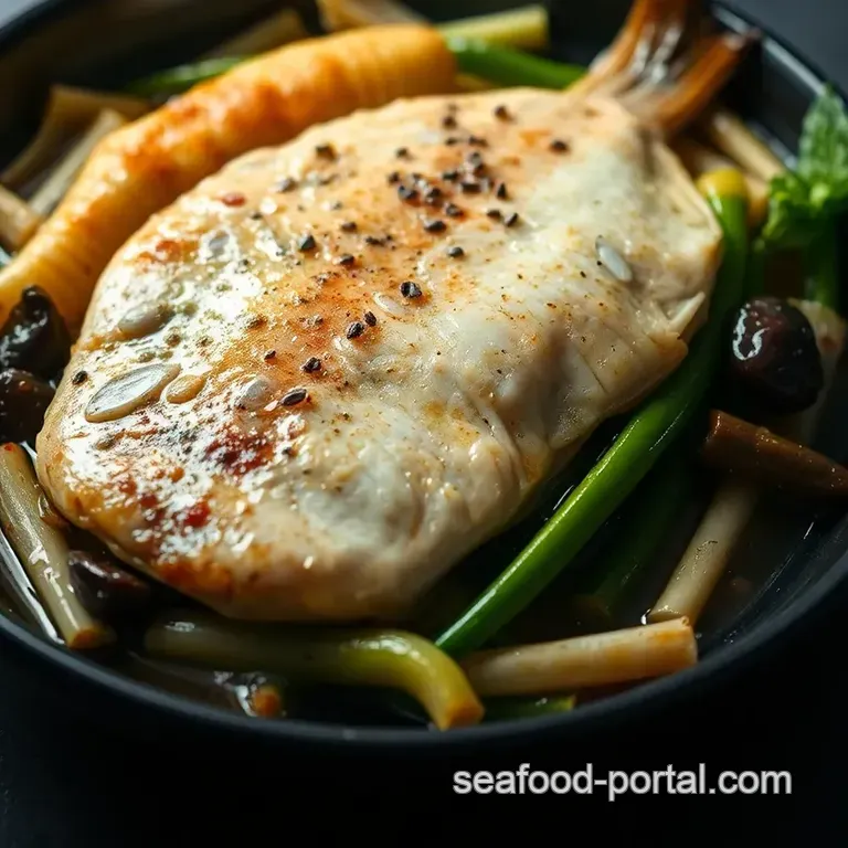 Sizzling Tilapia with Saluyot and Bamboo Shoots presentation