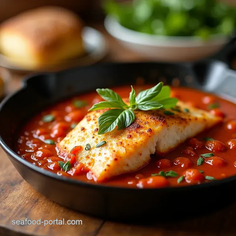 Skillet Fish in Spicy Tomato Sauce presentation