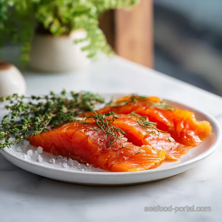 Delicate curls of rosy smoked salmon artfully arranged on toasted baguette slices, garnished with creamy dill sauce and ca...
