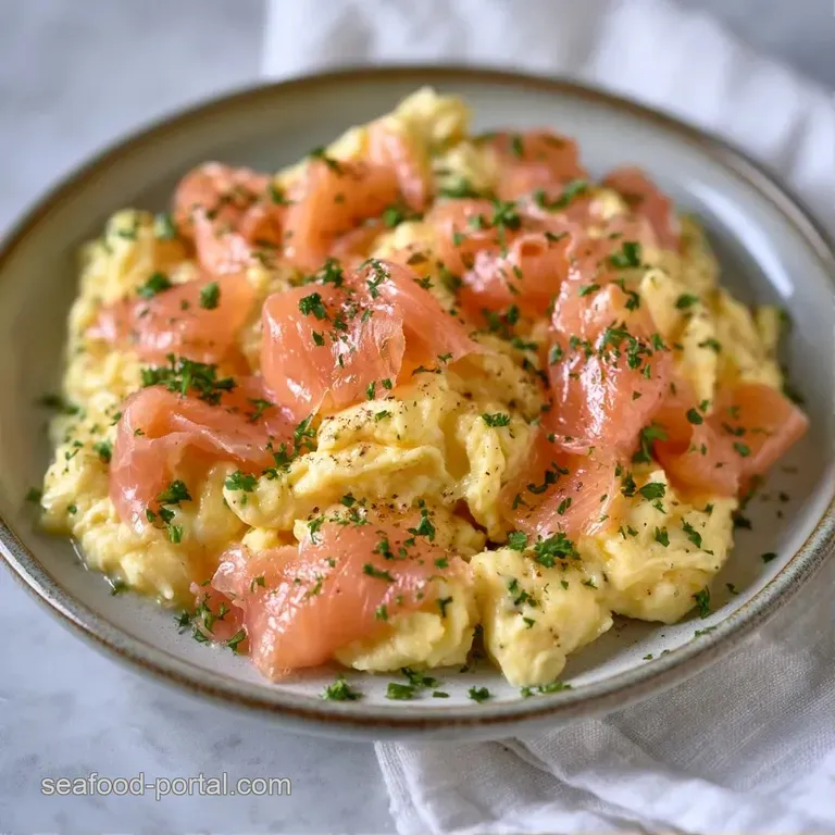 Vibrant yellow eggs and coral-colored salmon ribbons elegantly plated with a side of toasted sourdough and herbs.