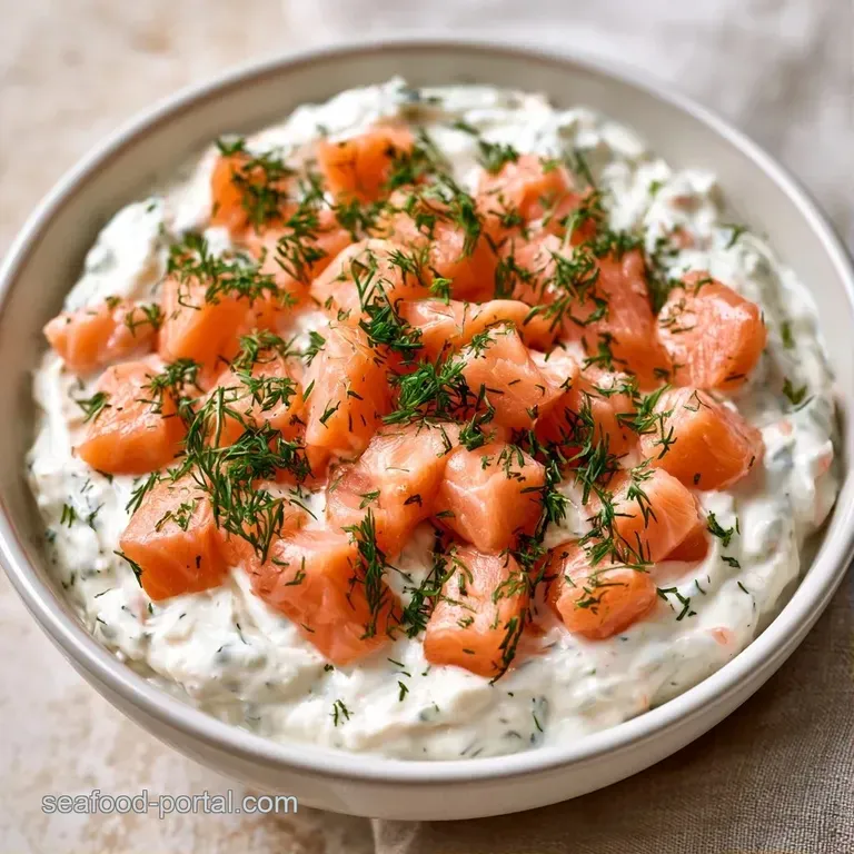 Elegant platter of pale pink cream topped with sprigs of green dill, served with crisp crackers and lemon slices.
