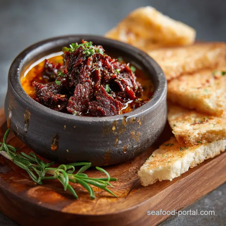 The Ploughmans Pleasure Smoky Beef Jerky and Roasted Onion Dip an Umami Bomb presentation