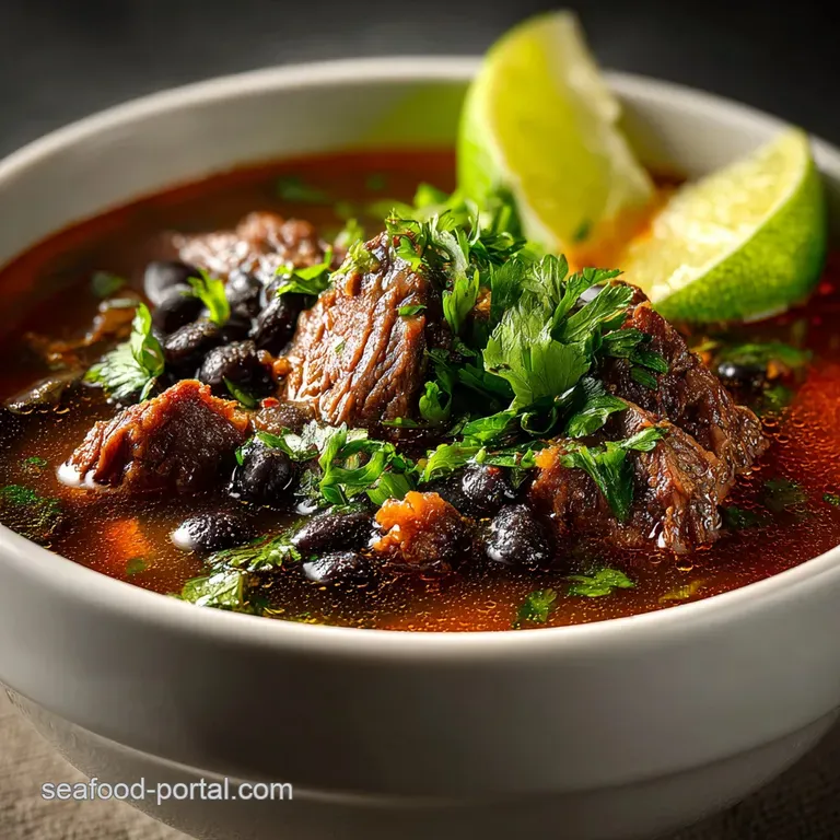 Elegant plating of smoky carne asada soup. Tender steak, creamy beans, bright corn, and a drizzle of cilantro oil offer be...