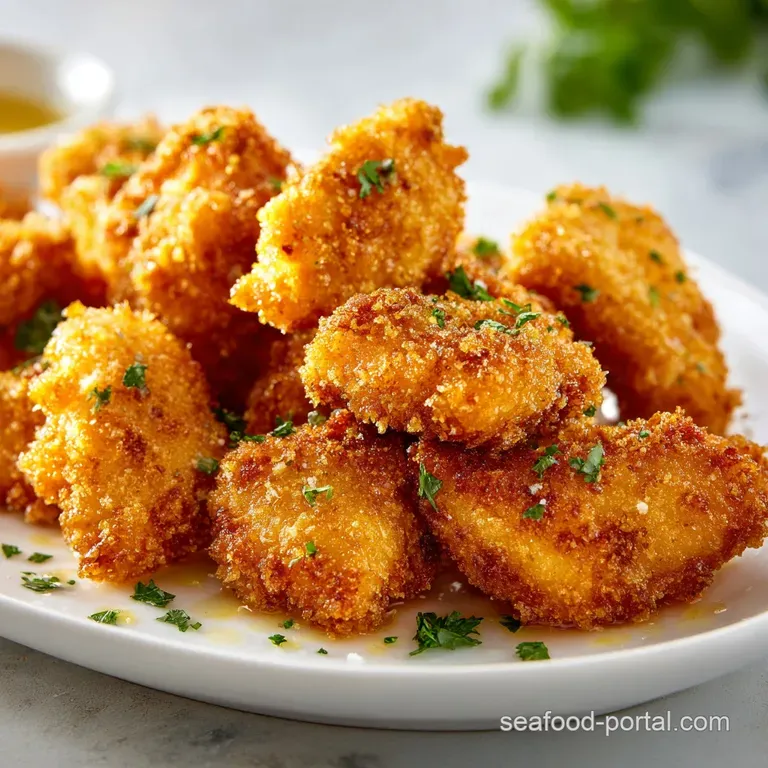 Crispy fried catfish nuggets artfully arranged with lemon wedges and a dollop of tartar sauce.